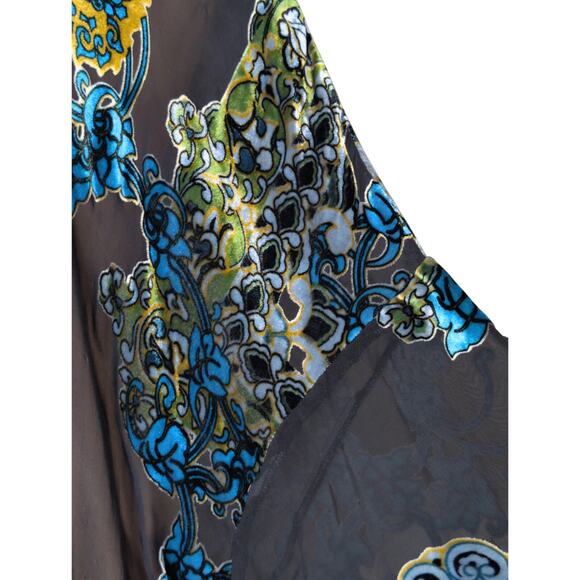 Citron Santa Monica Velvet Burnout Silk Tunic Medium Boho Lagenlook Art to Wear - Picture 5 of 10